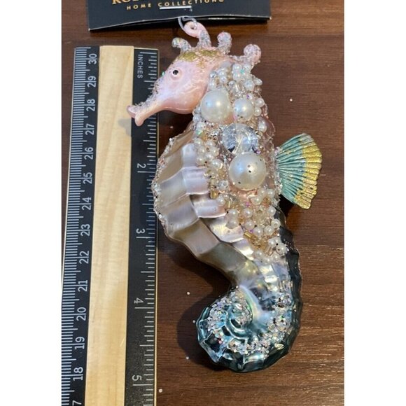 Robert Stanley Seahorse Pearl Glitter Glass Nautical‎ Christmas Ornament NEW - Picture 3 of 3